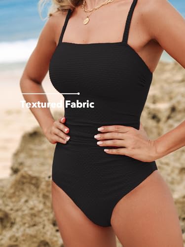CUPSHE Women's One Piece Swimsuit Tummy Control Ruched Bathing Suit Square Neck Crisscross Back Tie Hollow Out2