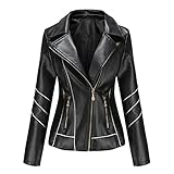 【Diseño】Chaquetas cortas, Chaqueta de piel sintética sintética, Cuello de solapa, Corte entallado, Cierre frontal con cremallera, Interior totalmente forrado con poliéster, Diseño de remache, 2 bolsillos laterales con cremallera para calentar tus manos y guardar algunas cosas pequeñas.