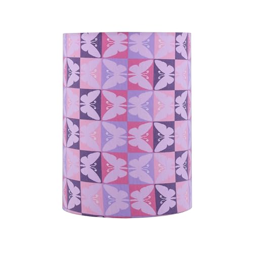 Image of Aspen Creative 31622 Contemporary Drum (Cylinder) Shaped Spider Construction Lamp Shade in Lavendar Purple with Butterfly, 8 inch wide (8 inch x 8 inch x 11 inch)