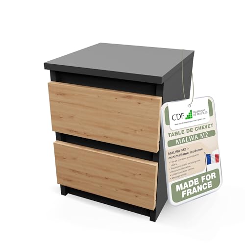 CDF Table de Chevet d’Appoint Étroite Nuit avec 2 Tiroirs pour Salon Chambre Bureau Coucher Espace de Rangement Commode Moderne Organisation Compact...