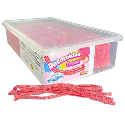 MUNDIDOLÇ Retorcidas de Azúcar Sabor Fresa. Chuches Acidas. 200 Unidades de 4 Sabores Distintos. Golosinas y Chucherias. Chuches Cumpleaños y Chuches Halloween. Gominolas Halloween