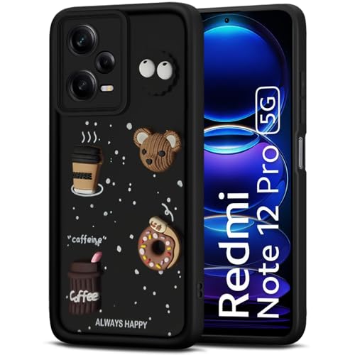 Image of TheGiftKart Back Cover Case for Mi Redmi Note 12 Pro 5G | Cute Fun Cartoon 3D Bear Coffee Case | Full Camera Protection | Shockproof Back Cover Case for Redmi Note 12 Pro 5G (Silicone, Black)