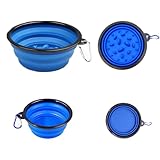 SunyGlowy Pet Blue Collapsible Bowl Double Set - Slow Feeder Anti-Choke Bowl + Outdoor Portable,Foldable Dog Drinking,Slow Speed,Food&Dog pet Folding,Convenient,Foldable （Blue）
