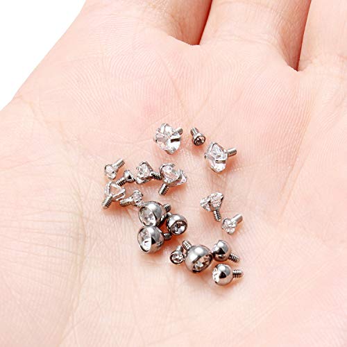 Hoeudjo 18PCS 14G Grade 23 Titanium Dermal Anchor Tops Internally Threaded Clear Gem for Women Men, Mixsize Top 2mm/3mm/4mm3