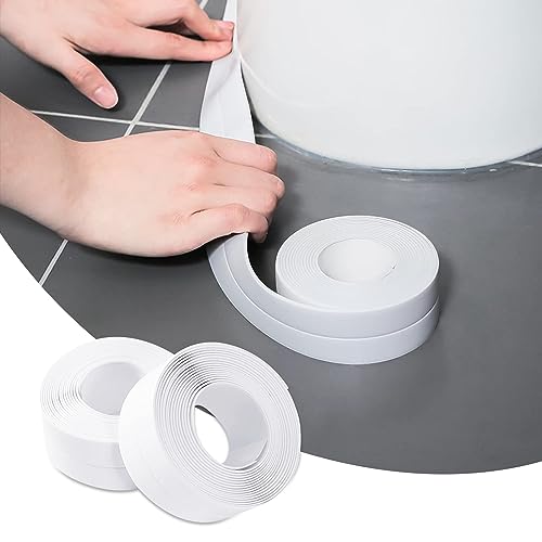 2 Pack Caulk Tape Sealant Strip, PVC Self Adhesive Tub Caulk Strip Tape, Sealant Tape, Used for Toilet Bowl Bathroom Bathtub Kitchen Floor Wall Edge (1.5\" x 10.5Ft)