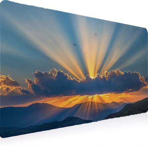 Tapis de souris XXL 900x400 pour bureau et gaming avec motif soleil et nuages