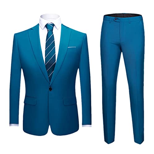 Hochzeitskleid Brautkleid 2-teilige Blazer Hose Arbeitskleidung Set Herren Casual Bankett Hose, 1 Knopf in Seeblau, Medium