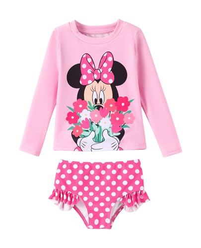 Image of Disney Frozen Elsa Stitch Marvel Toddler Girl Two Piece Long Sleeve UPF50+ Swimsuit Rashguard Sets Bathing Suit