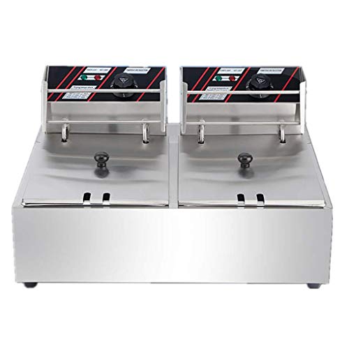LXDDP Fritteuse 11L mit 2 Körben 5000W Edelstahl Doppelzylinder Gewerbliche elektrische Arbeitsplatte Friteuse zum…