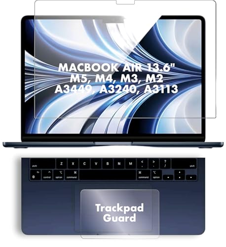 Image of SCREEN GUARD With TRACKPAD GUARD For 2026-2022 MacBook Air 13.6 inch (Model A3449 A3240 A3113 A2681), MacBook Air Laptop with M5 M4 M3 M2 chip 13.6 inch, 9H Hardness , Bubble Free, Anti Fingerprint, Ultra HD [Not A Tempered Glass]