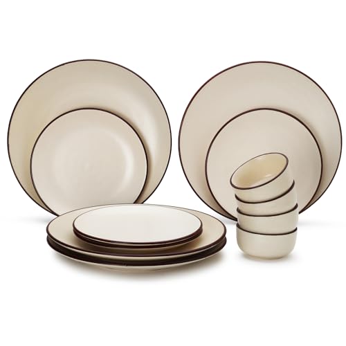 Bodhi House Handcrafted Stoneware Ceramic Dinner Set, 12 Pieces Dish Set Serving for 4, Microwave and Dishwasher Safe, Bone-ash Free, Crockery Set for Dining and Gifting, Off White