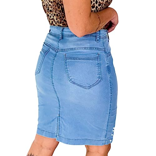 Saia Jeans moda evangélica secretária feminina c/Pérolas barra com renda luxo e Lycra cintura alta l