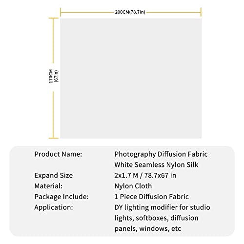 Meking Light Diffuser Diffusion Fabric 2 Yard X 67 Inch /2 X 1.7 Meters Nylon Silk White Seamless Light Modifier For Photography Softbox, Light Tent And Light Modifier #TOP3