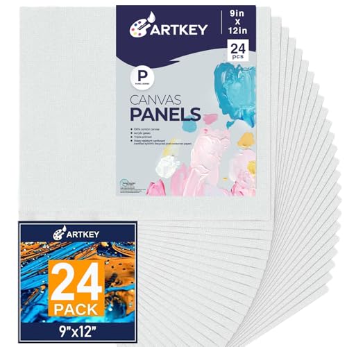 Canvas Panels 9x12 Inch 24-Pack, 10 oz Primed 100% Cotton White Blank Small Canvases for Painting, Flat Canvas Board for Oil Acrylics Watercolor & Tempera Paints