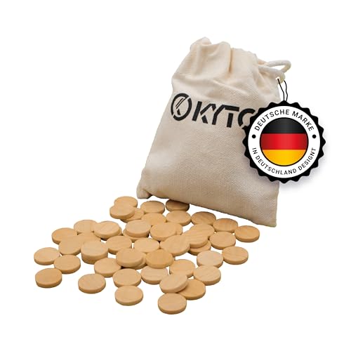 Kyto Lot de 150 jetons de bingo en bois pour cartes de jeu de bingo 14/3 mm Pions en bois, pions, marqueurs ou autres pions, avec sac en tissu