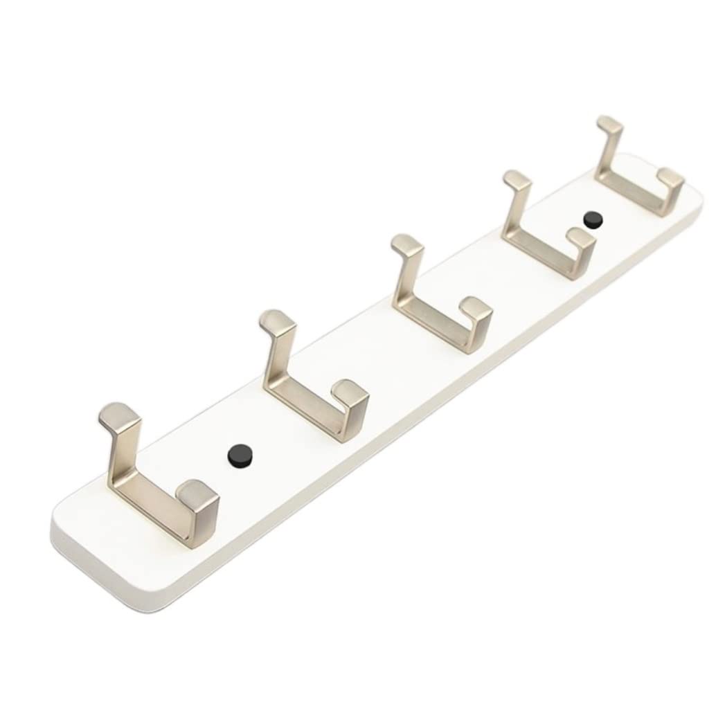 Azhkjkzh White Coats Hooks Wall Mounted Coat Hook Wall-Mounted Rack Wall Wooden Slats With 5 Metal Hooks Double For Hanging Coats Scarves Wallets Clothes Towel(White)