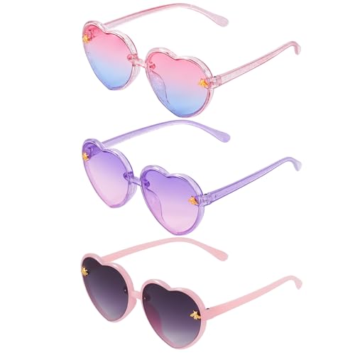 obmwang 3 Pieces Kids Heart Shaped Sunglasses Stylish Cute Bee Sunglasses for Toddler Girls Age 3-10...