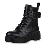  SCARPE VITA Damen Stiefeletten Plateau Boots Derbe Schnürstiefeletten Stiefel Leder-Optik Schuhe Schnürer Plateauschuhe Schnürboots 187482 Black Total 38