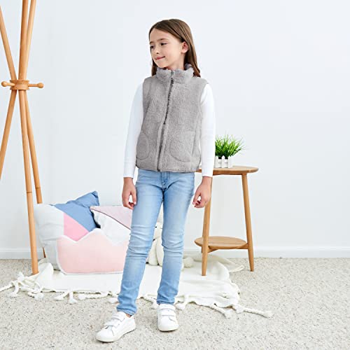 Image of JESKIDS Girls' Boys Sherpa Fleece Vest Outwear Lightweight Solid Color Cute Jacket with Pockets 2-11 Years