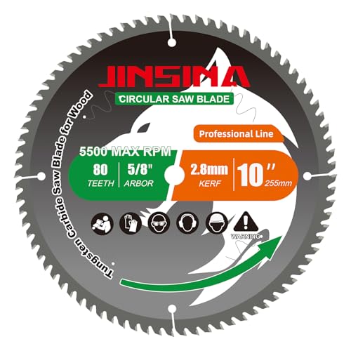 JINSINA 10” Circular Table Miter Saw Blade for Wood, 80T