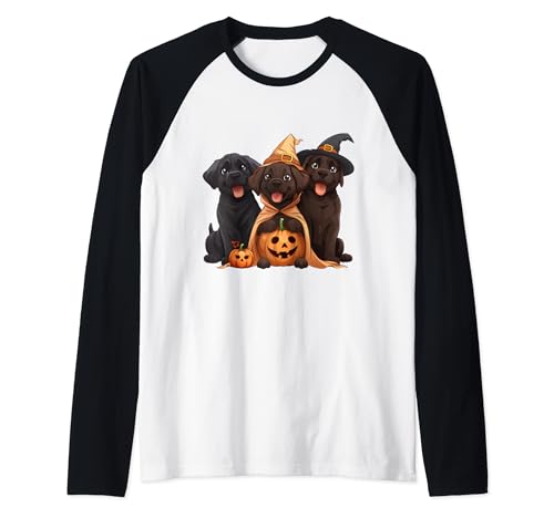 Carino Halloween Chocolate Lab Dogs Labrador Retriever zucca Maglia con Maniche Raglan