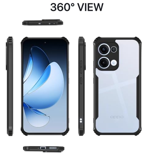 Image of Pikkme Crystal Clear Transparent Back Cover | Ultra Hyrbid | Full Camera Protection | Raised Edge | Bumper Case for Oppo Reno 13 5G (Black)