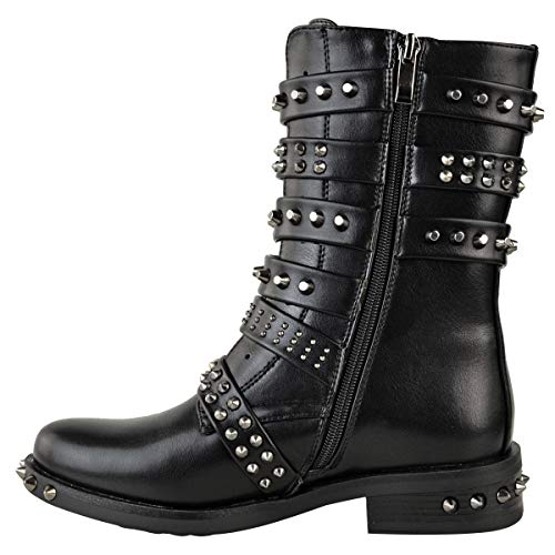 Womens Stud Ankle Boots Flat Low Heel Lace Up Zip Combat Army Military Boots Ladies Biker Trench Buckle Studs Western Fashion Boot Zipper Strappy Shoes #TOP2