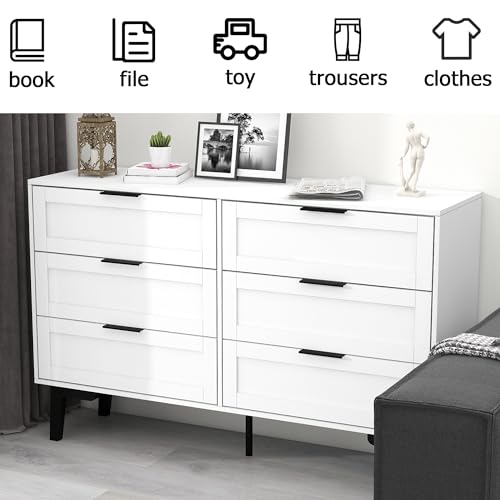 TaoHFE 6 Drawer Dresser for Bedroom Modern White Chest of Drawers for Nursery Wood Dresser for Kids Horizontal Dressers & Chests of Drawers for Bedroom Living Room (White/ 6 Drawer) - Thumbnail 3