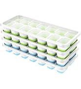 ChefAide Ice Cube Tray with Lid, 4 Pack Durable Stackable Ice Cube Trays for Freezer with Removab...