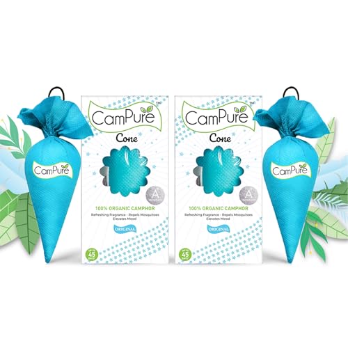 CamPure Camphor Cone (Original) Pack Of 2-100% Organic | Air Freshener For Car, Wardrobe, Office Cabin's, Drawers, Travel Bag & Bathroom