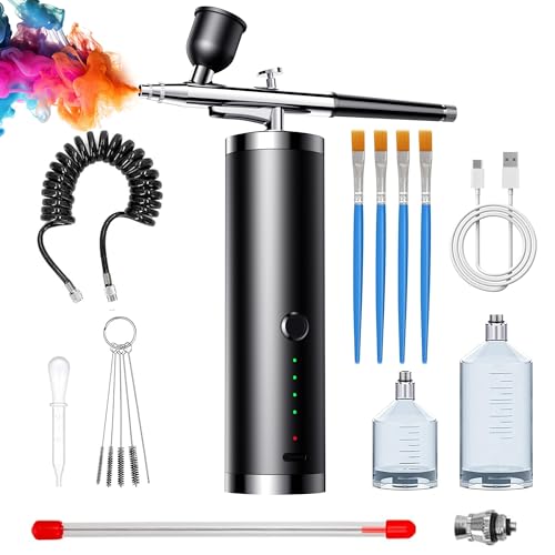 Airbrush Kit with Compressor 48PSI Cordless Airbrush for Nails 1800mAH Rechargeable Non-Clogging Airbrush Set with 0.3/0.5mm Nozzle Air Brush Spray Kit for Model Paints Makeup Cake Decor Barber