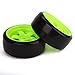 BQLZR 65 mm OD Black Plastic Smooth Tires with Green Wheel Rims for RC 1: 10 On Road Racing & Drift Car Pack of 4