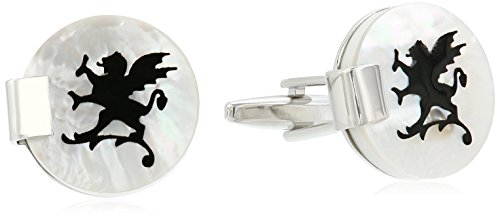 Stacy Adams Men's Round Cuff Links with Antique Pattern and Ribbed Edge, Silver/Gold, One Size