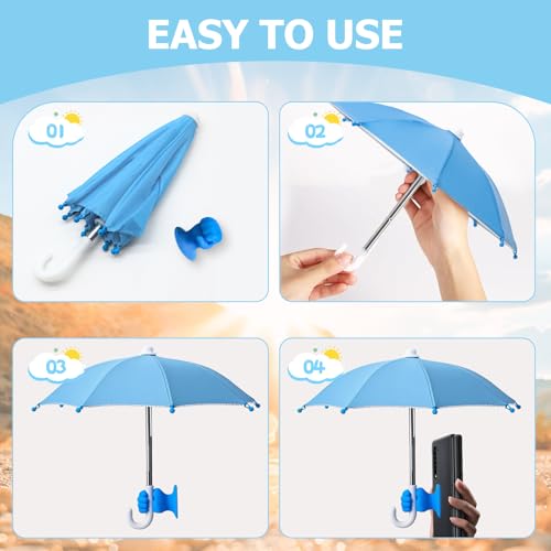 Harewu Phone Umbrella Stand, Sun Shade Mini Umbrella for Cell Phone with Adjustable Fist Style Suction Cup, Universal Anti-Glare Sun Visor for Outdoor (Blue) - Thumbnail 3
