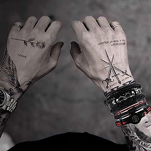 Set de 6 pulseras de cuero negro para hombre miniatura 5