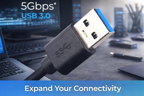 Image of 4 Port USB 3.0 Hub with Hi-Speed Data Transfer, LED Indication, 15cm Cable, Backward Compatible, Multi Device Connection, Plug Play Usage, Glossy Finish and Lightweight Design