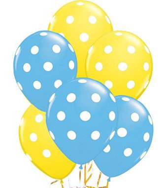 PMU Polka Dot Balloons - Multicolor Small Balloons for Birthdays, Weddings, Christmas, Halloween Anniversaries, Baby Shower & Party Favors Supplies - 11 Inch Pale Blue and Yellow, Pkg/25