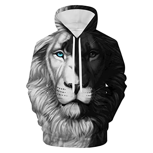 Wtiqlky Men 3D Digital Printed Hoodie And Sweatpants Pullover Yin Yang Lion Animal Hoodie Suit 2 Piece Outfit #TOP1
