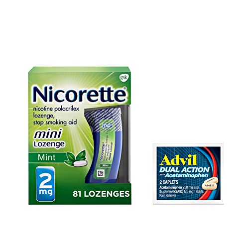 Nicorette 2 Mg Mini Nicotine Lozenges To Help Stop Smoking - Mint Flavored Stop Smoking Aid, 1-Pack, 81 Count, Plus Advil Dual Action Coated Caplets With Acetaminophen, 2 Count #TOP22