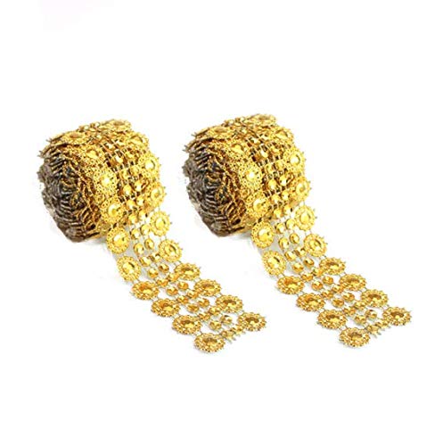 DNHCLL 2 Roll 1 Yard 4 Rows of Sunflower Rhinestone Ribbon Clothing Accessories DIY Accessories Wedding Celebration Party Supplies, Arts and Crafts Crafting Projects (Gold)