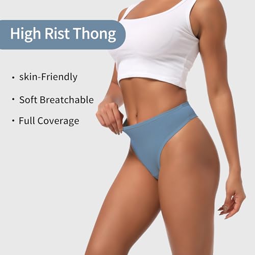 Image of High Waisted Cotton Thongs Underwear For Women Breathable Sport Athletics Panties High Rise Plus Size Multipack