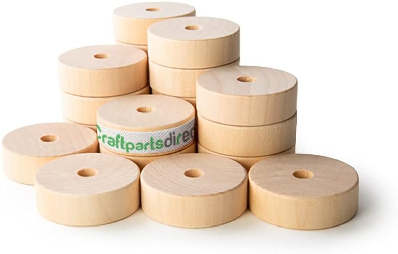 2" Flat Wooden Toy Wheels – Unfinished Birch Wood Craft Wheels for DIY Toys, Pull Cars, STEM Projects, Rustic Decor – 3/8" Hole – Smooth Durable Slab - 20 Pack