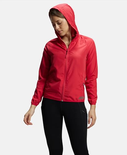 Image of Jockey MW50 Women's Microfiber Fabric Relaxed Fit Raglan Styled Water Resistant Hoodie Jacket with Stay Dry Treatment