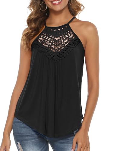 Bluetime Halter Tops for Women Sexy Sleeveless Lace Crochet Dressy Flowy Tank Top Cute Summer Shirts2