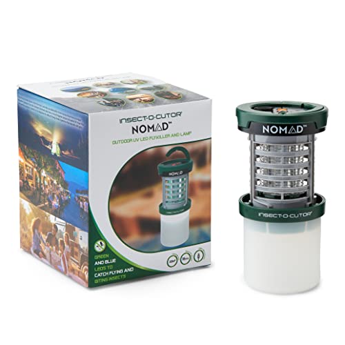 Insect-O-Cutor Nomad UV LED matamoscas para exteriores, control de mosquitos, tecnología UV dual verde y azul, camping, comedor al aire libre, patios, jardines, insectos voladores