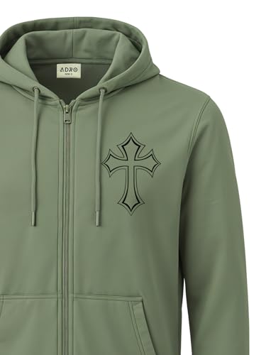 Image of ADRO Men's Regular Fit Zip-Up Hoodie for man | 320 GSM Cotton Poly Fleece Zipper Sweatshirt with Soft Fabric & Printed Hoodies