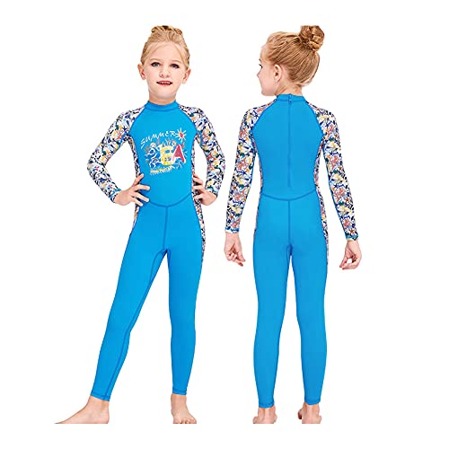 Kids Upf50+ Swimwear Rash Guard Long Sleeve One Piece Full Suit Uv Sun Protection Swimsuit Color Block Diving Suit Swimwear Surfing Swim Suit Traje De Baño Para Niñas Blue B 10-11 Years #TOP4