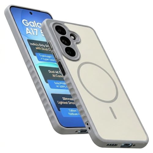 Image of VONZEE Matte Magnetic Case Compatible for Samsung Galaxy A17 Wireless Charging Shockproof Anti-Scratch TPU PC Slim Fit Full Protection Phone Cover for Samsung Galaxy A17-GREY