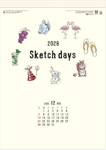 カレンダー2026 壁掛け 可愛い シンプル おしゃれ スケッチデイズ 2026年カレンダー 令和8年 かわいいイラスト sg246