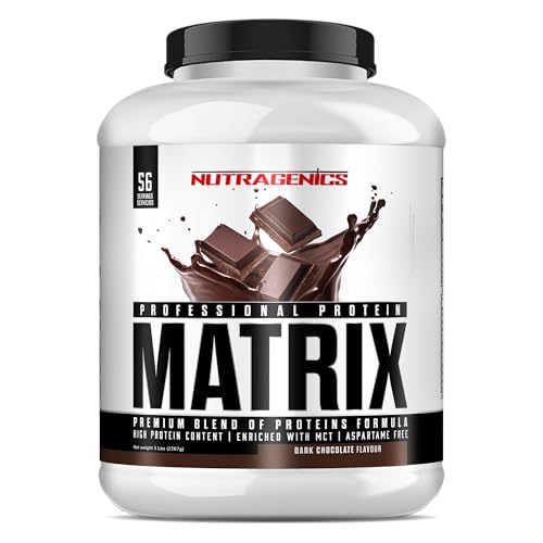 Nutragenics Matrix Professional Protein - Proteina de soja aislada, proteinas whey y caseina micelar - proteina aislado de soja - Proteinas para masa muscular - proteina whey 2,27 kg (Chocolate negro)